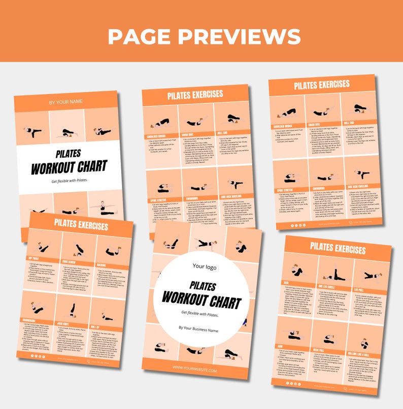 Pilates Workout Chart, Exercise Chart, PLR Digital Products, Canva eBook Template, Done For You Editable Template For Your Coaching Business