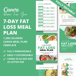 7-day Meal Plan Template with Recipes, PLR Meal Plan, Canva eBook Template, Done For You Weight Loss Meal Plan For Your Coaching Business