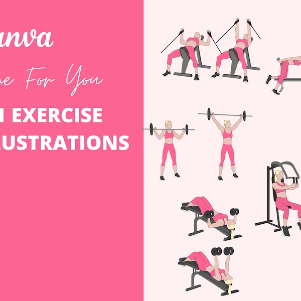 101 Exercise Illustrations in PNG format for health and fitness coaches, Workout clipart, Exercise Clipart, Fitness Clipart, DFY Content