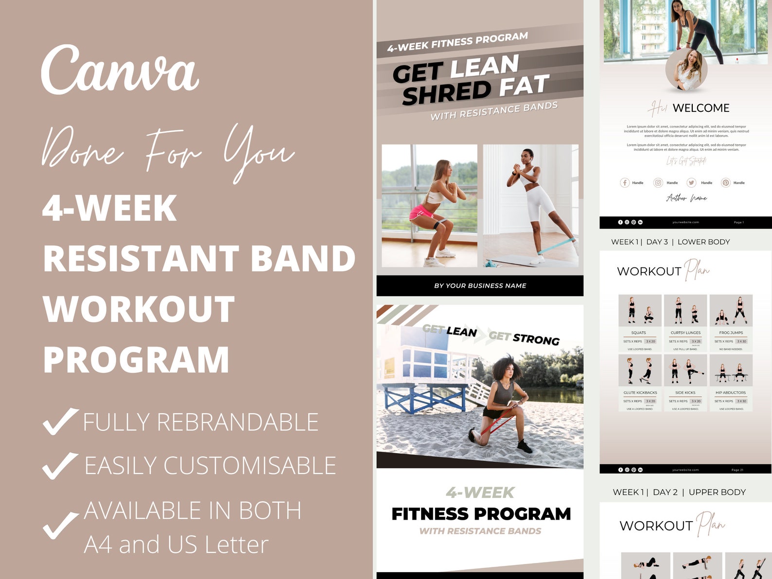 4week Resistance Band Workout Plan Fitness Program Template Etsy