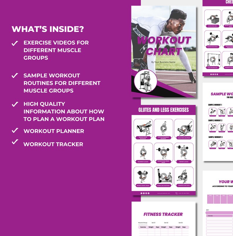 Workout Chart, Male Workout Chart, Exercise Chart With Exercise Videos, Training Poster