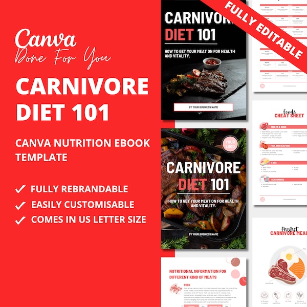 Carnivore Diet 101, Nutrition eBook Template, Canva eBook Template, Customizable eBook Template for Health and Fitness Coaches, PLR eBook