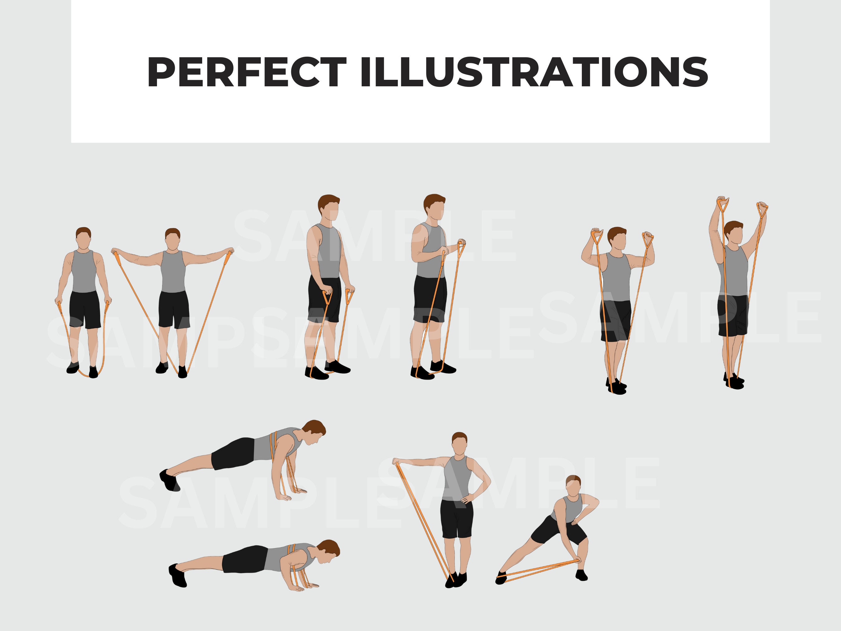 33 Exercise Illustrations With Resistance Bands, PNG Format, Health and ...