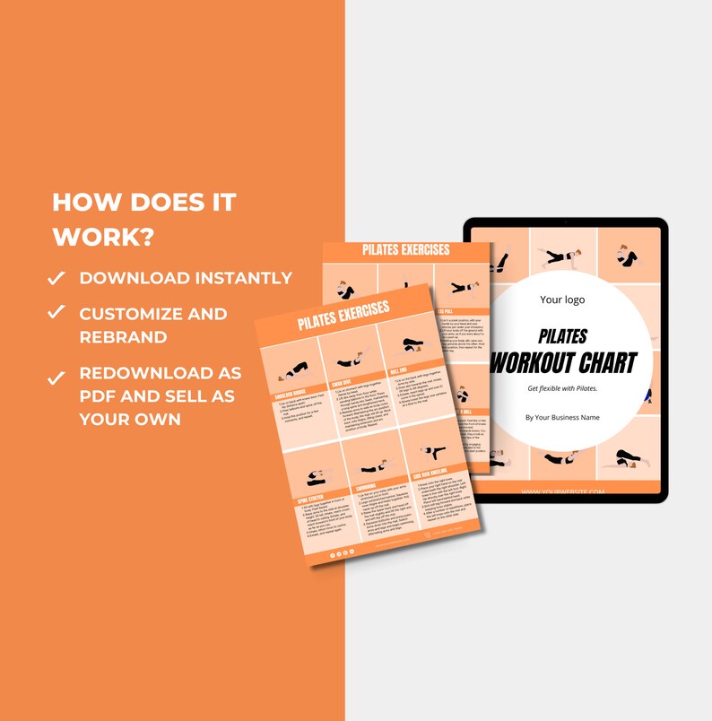Pilates Workout Chart, Exercise Chart, PLR Digital Products, Canva eBook Template, Done For You Editable Template For Your Coaching Business