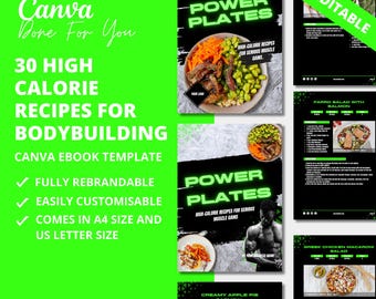 Body Building Rezeptbuch: 30 kalorienreiche Rezepte, Canva eBook Template (PLR)
