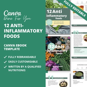 12 Anti-inflammatory Foods, Nutrition eBook Template for Health and Fitness Coaches, Health Coaching Resources, Canva eBook Templates,