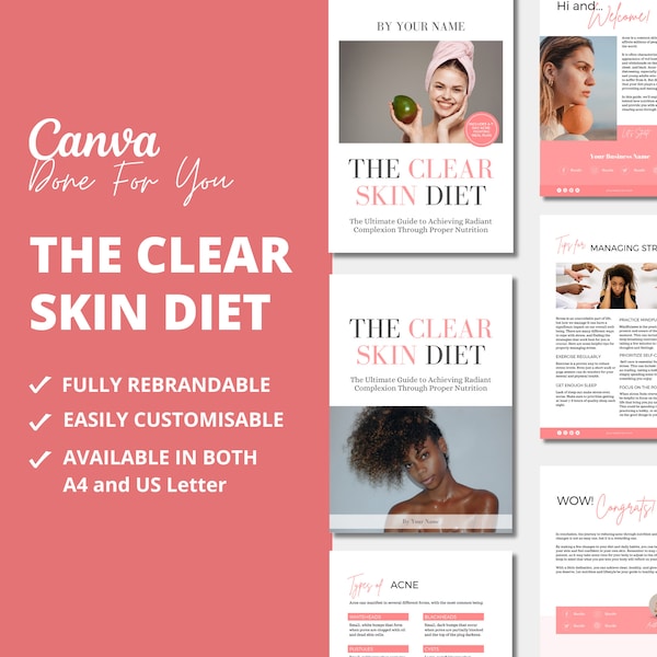 The Clear Skin Diet, Nutrition eBook Template for Health and Fitness Coaches, Canva eBook Template, Health Coaching Templates, DFY content