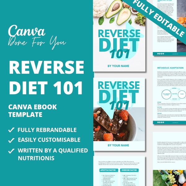 Reverse Diet 101, nutrition eBook, health coaching templates for health and fitness coaches, health coaching resources, canva template