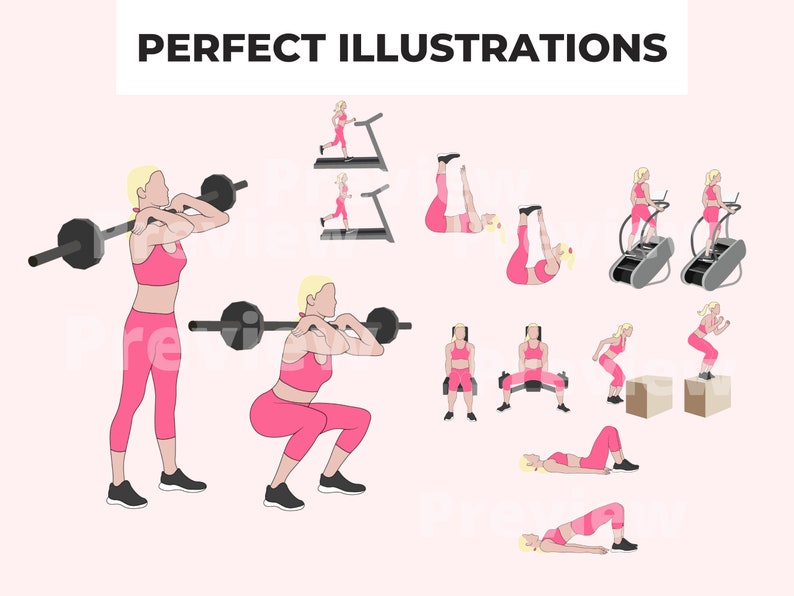 101 Exercise Illustrations in PNG Format for Health and - Etsy Australia
