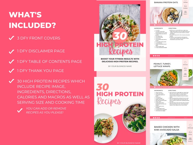 30 High Protein Recipes, Recipe Book Template, PLR Digital Product, Done For You Canva eBook Template For Your Coaching Business, Editable