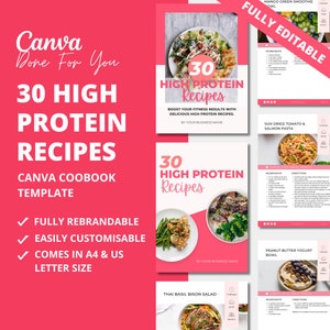 30 High Protein Recipes, Recipe Book Template, PLR Digital Product, Done For You Canva eBook Template For Your Coaching Business, Editable