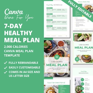 7-day Meal Plan Template with Recipes, PLR Digital Product, PLR Meal Plan, Recipe Template, Canva eBook Template, Done For You Meal Plan
