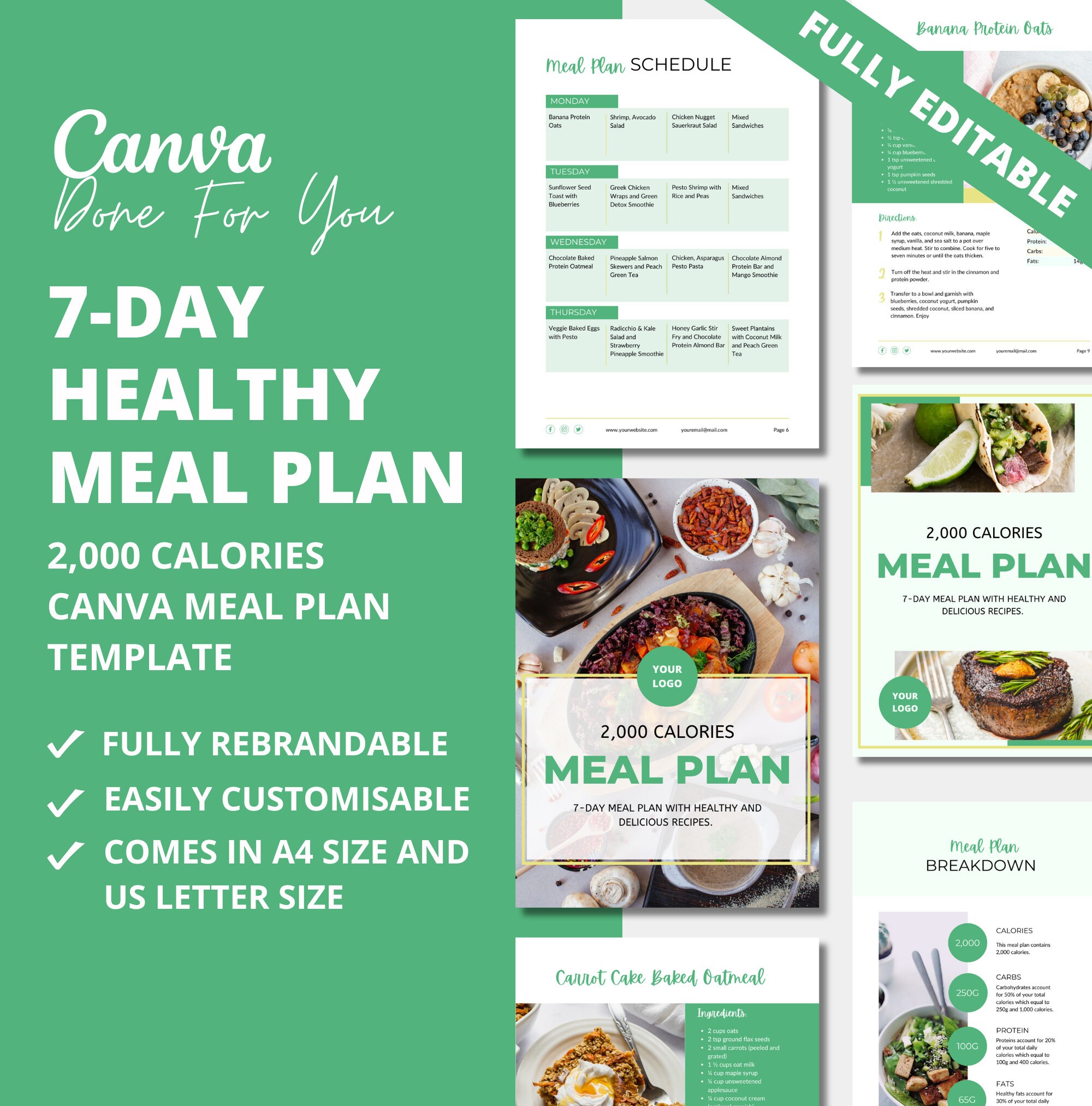 7-day Meal Plan Template With Healthy and Delicious Recipes, 2,000 ...