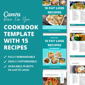 15 Fat Loss Recipes, Recipe Book Template, PLR Digital Product, Canva eBook Template, DFY Digital Products For Your Coaching Business
