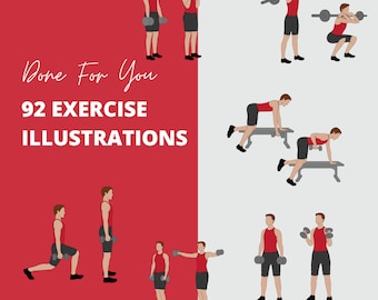 92 Male Exercise Illustrations: Fitness Clipart, Workout PNG (Digital Download)