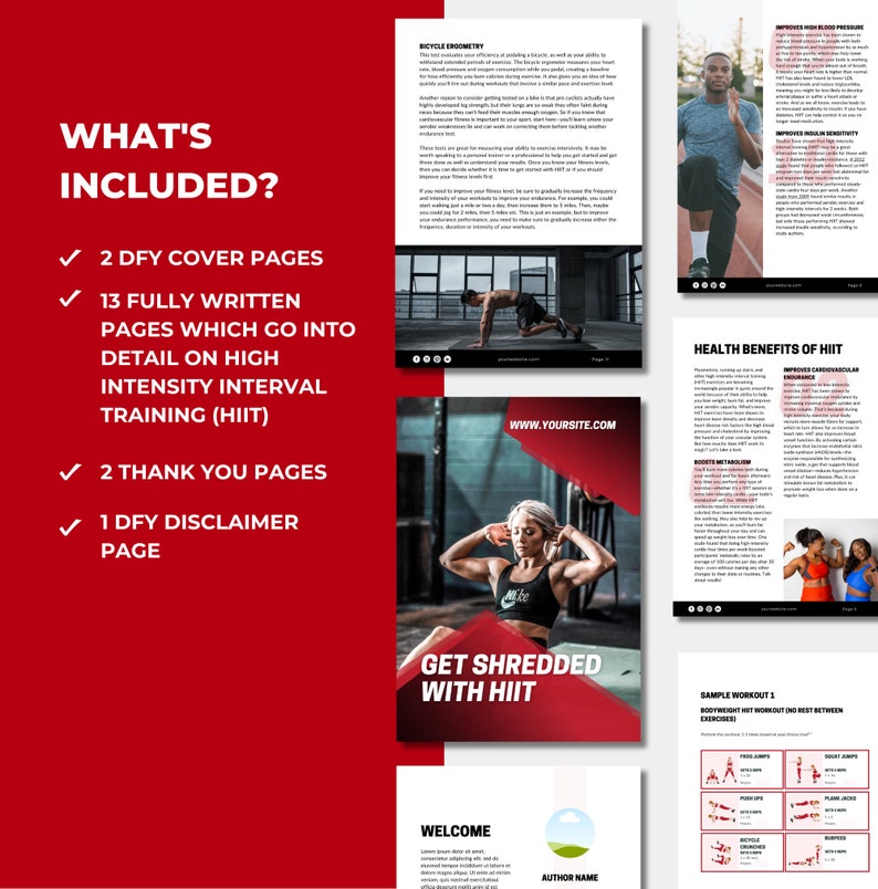 HIIT Guide, fitness program template, workout template for health and fitness coaches, fitness eBook template, DFY health coach content