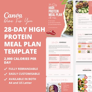 28-Day High Protein Meal Plan Template: Canva eBook (PLR)