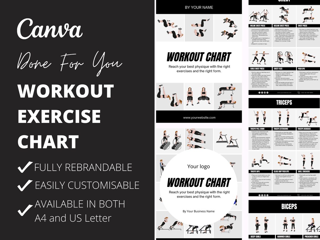 Workout Chart Exercise Chart With Exercise Illustrations and - Etsy