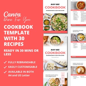 Recipe Book Template with 30 Recipes, PLR Digital Products, Canva eBook Template, DFY Digital Products, Recipe Template For Your Coaching