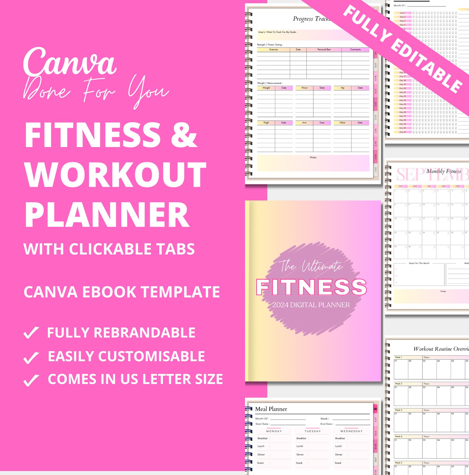 Fitness & Workout Planner Template, Canva Planner Template, Digital ...