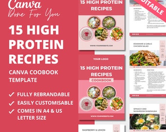 PLR Recipe Book Template: 15 High Protein Recipes, Canva eBook