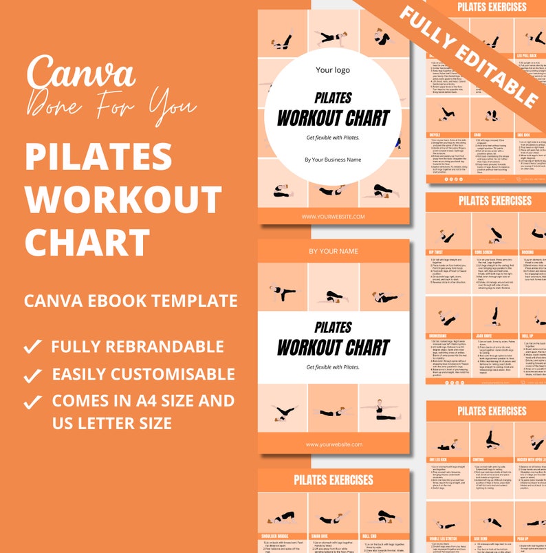 Pilates Workout Chart, Exercise Chart, PLR Digital Products, Canva eBook Template, Done For You Editable Template For Your Coaching Business