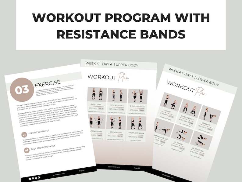 4week Resistance Band Workout Plan Fitness Program Template Etsy