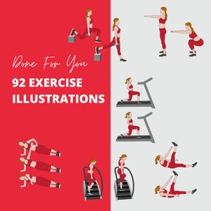 92 Exercise Illustrations in PNG format for health and fitness coaches, Workout clipart, Exercise Clipart, Fitness Clipart, DFY Content