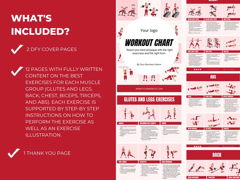 Workout Chart Exercise Chart With Exercise Illustrations and - Etsy