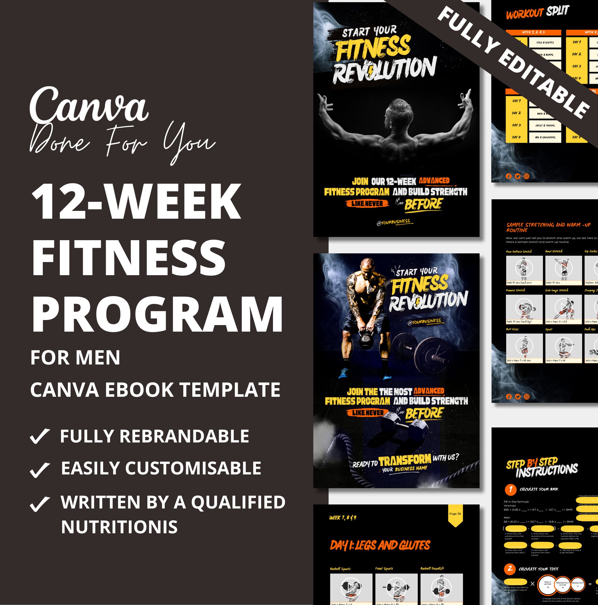 12 week Fitness Program for Men Canva Ebook Template Fitness Ebook Template Coaching Template DFY Fitness Program Workout Template Etsy Canada