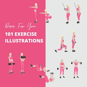 101 Exercise Illustrations in PNG format, 2D Exercise Illustrations, Workout clipart, Exercise Clipart, Fitness Clipart