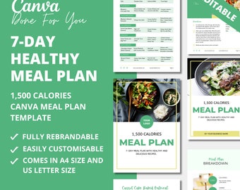 7-Day Meal Plan Template: Canva eBook, PLR Digital Product