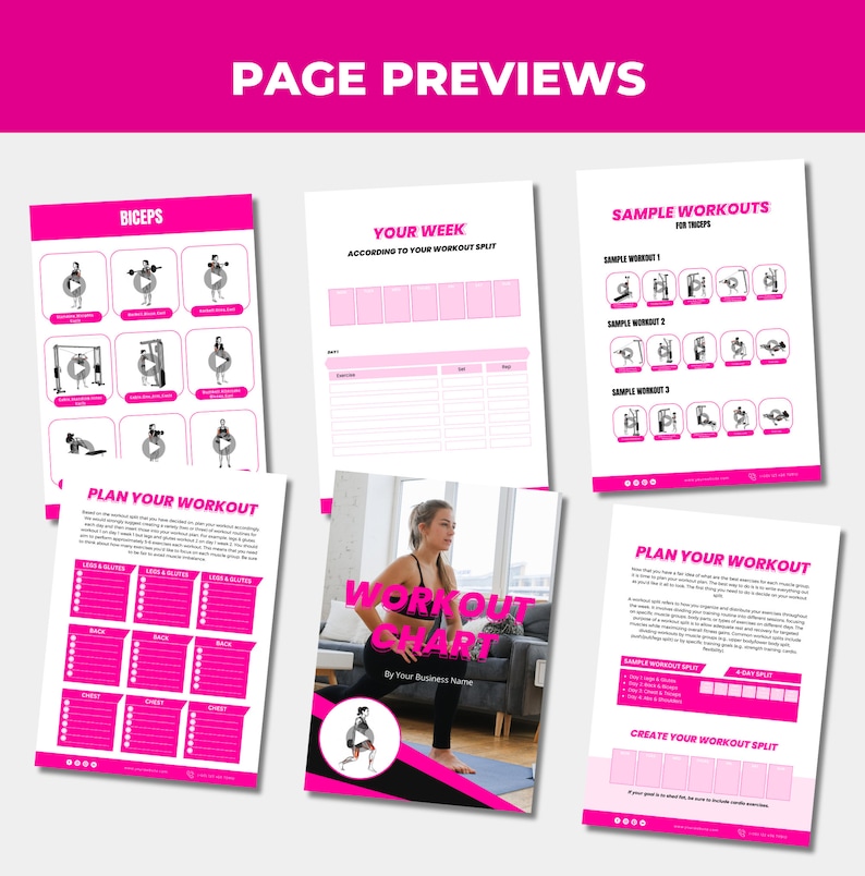 Workout Chart, Female Workout Chart, Exercise Chart With Exercise Videos, Training Poster