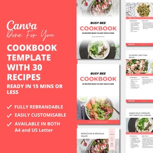 Plantilla de libro de recetas con 30 recetas, plantilla de libro electrónico de Canva, productos digitales PLR, productos digitales DFY para su negocio de coaching, editable