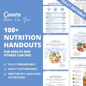 100+ Nutrition Handouts For Coaches, PLR Digital Products, Canva eBook Template, Done For You, eBook Template for Your Coaching Business,