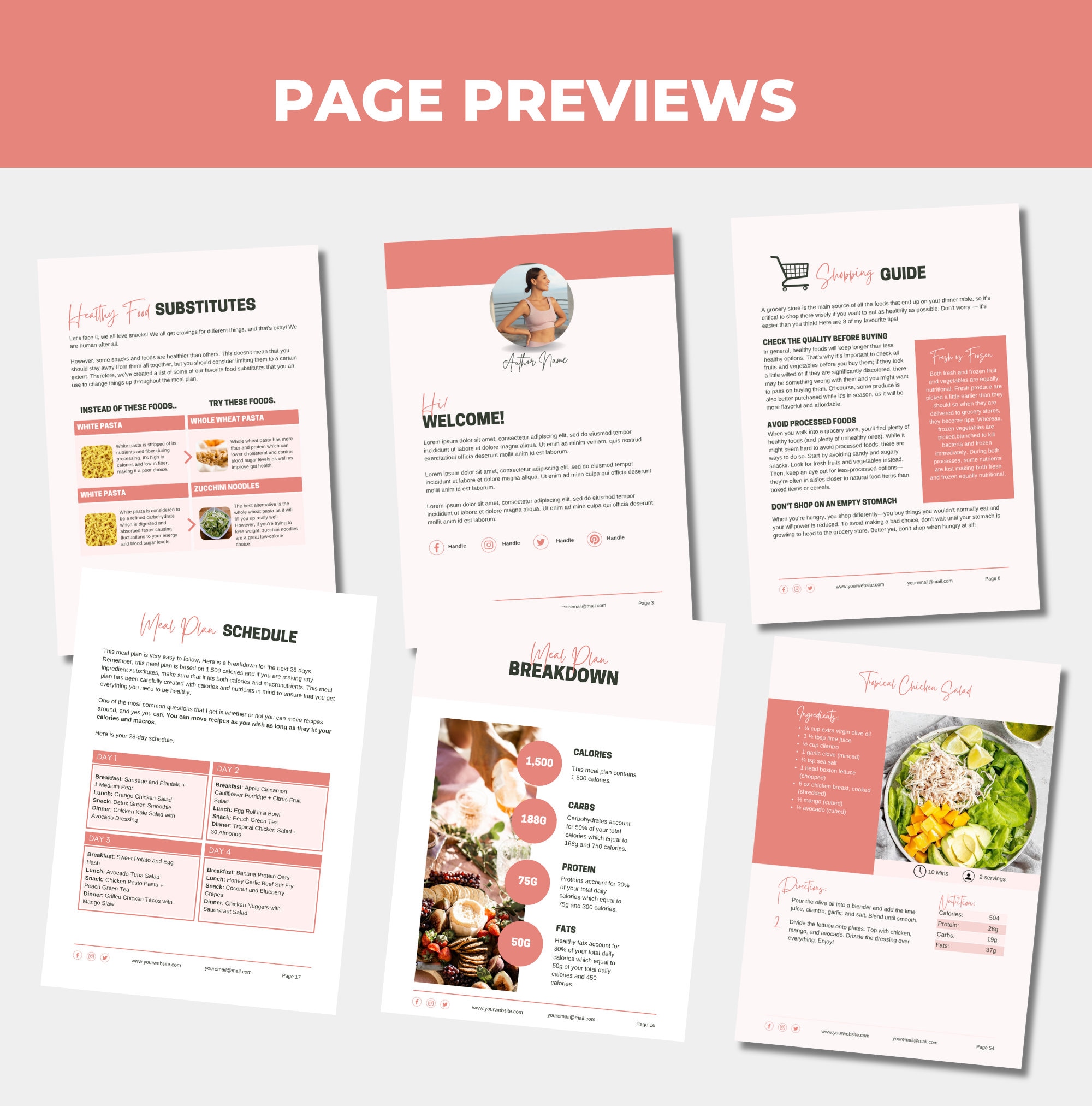 28-day Meal Plan Template With Healthy Recipes 1500 Calories - Etsy