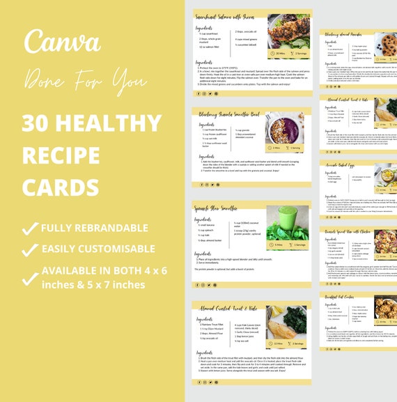 Editable Recipe Card Template: 4x6 & 5x7 Canva PLR (Digital Download)