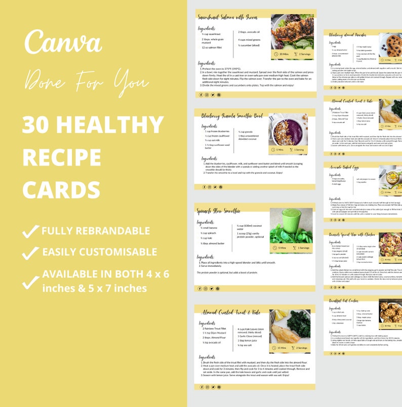 Recipe Card Template 4 x 6 and 5 x 7, PLR Digital Products, Canva eBook Template, DFY Digital Products For Your Coaching Business, Editable template, digital template, PLR products, eBook Template Canva, Done For You Recipe Cards for sale