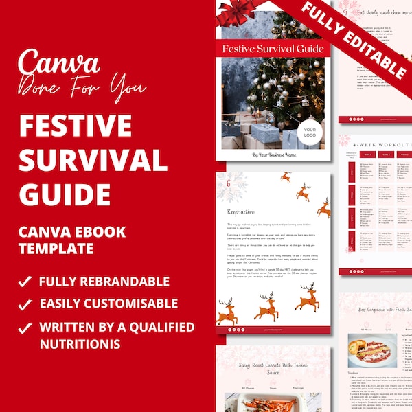 Festive Survival Guide, Christmas Lead Magnet for Health and Fitness Coaches, eBook Template for Canva, Health Coaching Resources, DFY