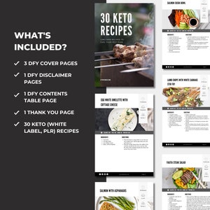 30 Keto Recipes, Recipe Template, Recipe Book Template, PLR Digital Products, Done For You Canva eBook Template For Your Coaching Business