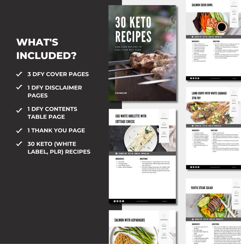 30 Keto Recipes, Recipe Template, Recipe Book Template, PLR Digital Products, Done For You Canva eBook Template For Your Coaching Business