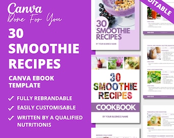 30 Smoothie Recipes: Canva eBook Template (PLR Digital Product)
