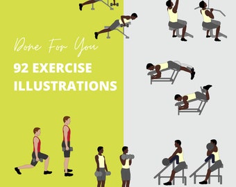 92 African American Male Exercise Illustrations: Fitness Clipart (PNG)