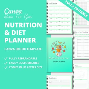Nutrition & Diet Planner Template, Canva Planner Template, Digital Planner Template, Planner Templates Canva, Hyperlinked Planner Template