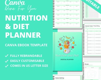 2025 Nutrition & Diet Planner Template: Editable Canva Planner (PLR)