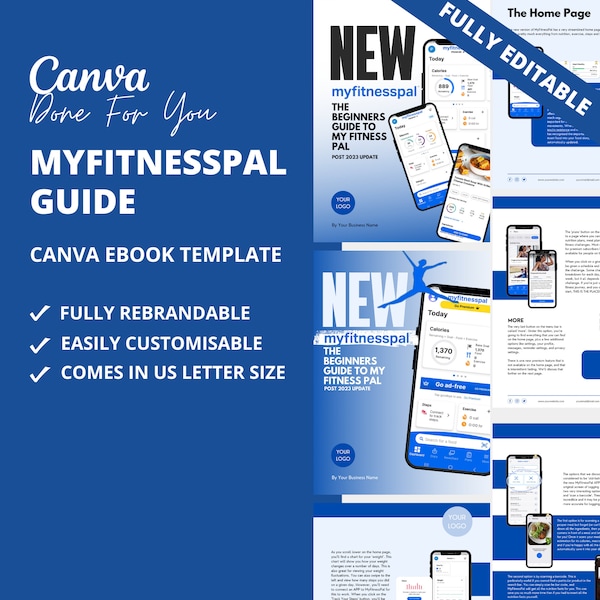 MyFitnessPal Guide, My Fitness Pal Guide, Canva eBook Template, Health Coaching Resources, Coaching Templates for health and fitness coach