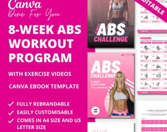Desafío de abdominales de 8 semanas: Plantilla de libro electrónico de Canva (PLR)