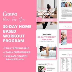 30-day Home-based Workout Program, PLR Digital Products, Canva eBook Template, Done For You, Workout Template For Your Coaching Business