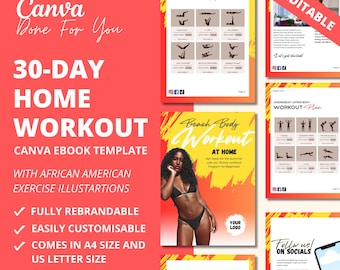 Programa de entrenamiento en casa de 30 días: Plantilla de libro electrónico de Canva (PLR)