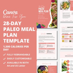 28-Day Paleo Meal Plan Template with Healthy Recipes, PLR Digital Product, Done For You Canva eBook Template For Your Coaching Business, DFY